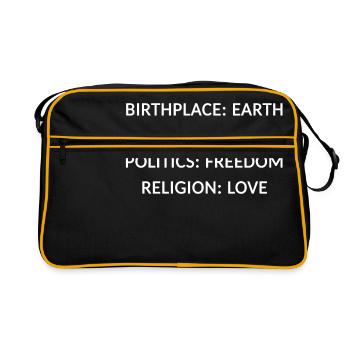 Lieu de naissance terre course liberté humaine religion amour - Sac Retro - noir/or - Devant