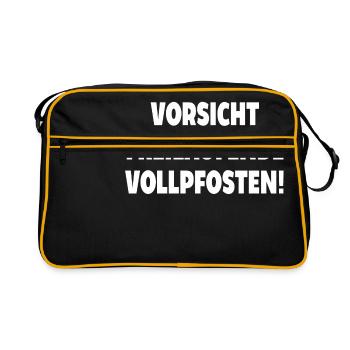 Vorsicht freilaufende vollpfosten idioten arbeit - Retro Tasche - Schwarz/Gold - Vorne