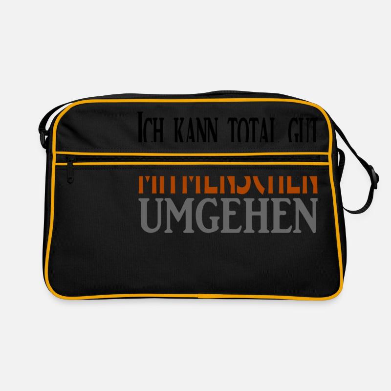 Mitmenschen umgehen - cooler Spruch - Retro Tasche - Schwarz/Gold