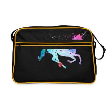 Einhorn mit Glitzer - Retro Tasche - Schwarz/Gold - Vorne