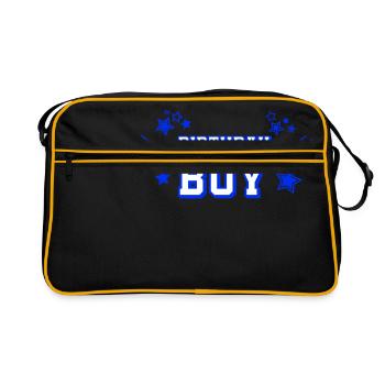 Text "Birthday Boy" with stars and megaphone - Retro Bag - black/gold - Front