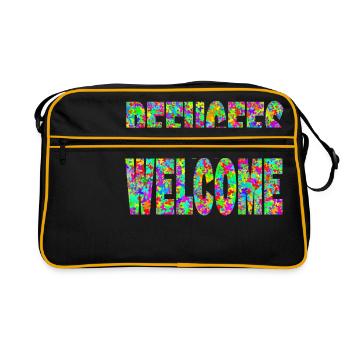 refugees welcome and many colorful butterflies - Retro Bag - black/gold - Front
