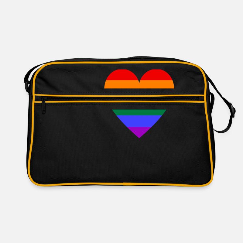 Regenbogen Herz - Retro Tasche - Schwarz/Gold