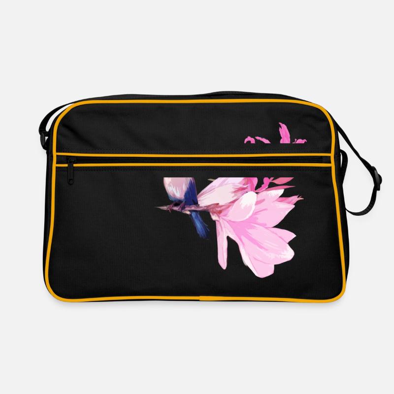 Oiseau avec des fleurs - Sac Retro - noir/or