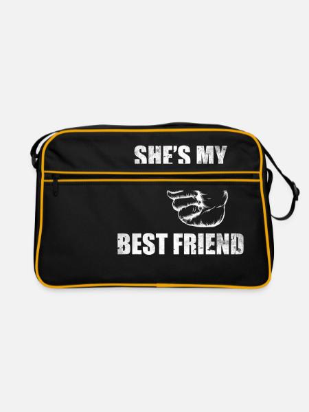 She Is My Best Friend Shirt Geschenk Partnerlook - Retro Tasche - Schwarz/Gold - Vorne