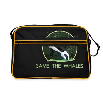 Sauver la planète Sauver les baleines Orque épaulard baleine - Sac Retro - noir/or - Devant