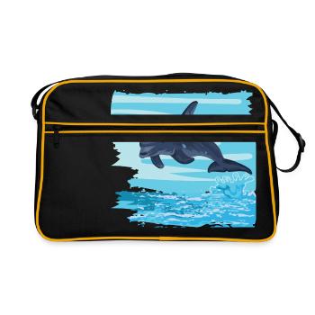 Dauphin des dauphins saute du don d'eau de mer - Sac Retro - noir/or - Devant