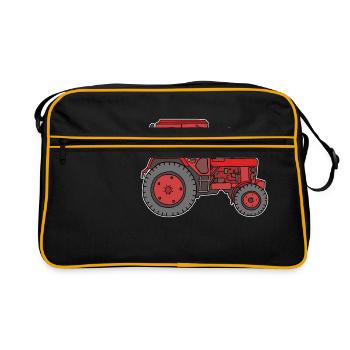 Roter Traktor / Trecker - Retro Tasche - Schwarz/Gold - Vorne