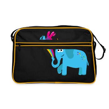 elefant mit einhorn,bunt,elefant,regenbogen,comic - Retro Tasche - Schwarz/Gold - Vorne