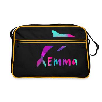 emma, dolphin, font, pink, art - Retro Bag - black/gold - Front