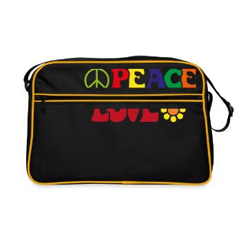 Paix et Amour Amour Flower Power Gift Sign - Sac Retro - noir/or - Devant
