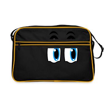 yeux bleus, yeux bleus, dessin animé - Sac Retro - noir/or - Devant