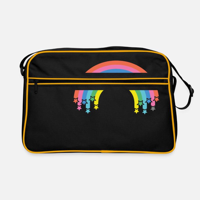 Regenbogen mit Sternen - Retro Tasche - Schwarz/Gold