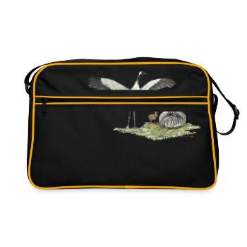 Famille de grues avec poussins - Sac Retro - noir/or - Devant