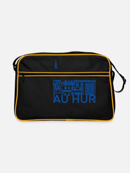 Stadt Aachen „au hur“, Dom - Retro Tasche - Schwarz/Gold - Vorne