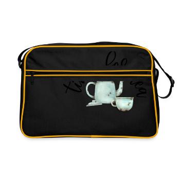 Time for Tea, Vintage Teapot and Cup - Retro Bag - black/gold - Front