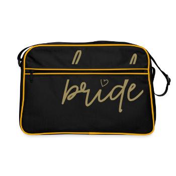 Team Bride mit Herz - Retro Tasche - Schwarz/Gold - Vorne