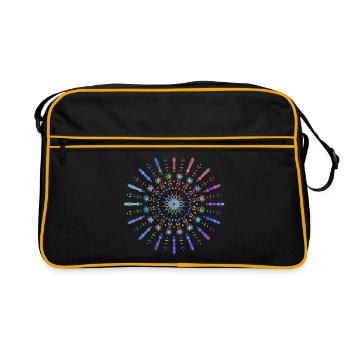 Mandala Yoga tribal Sonne strahlend blau bunt - Retro Tasche - Schwarz/Gold - Vorne