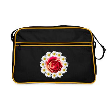 Fleur de rose avec marguerites fleur Rose florale - Sac Retro - noir/or - Devant