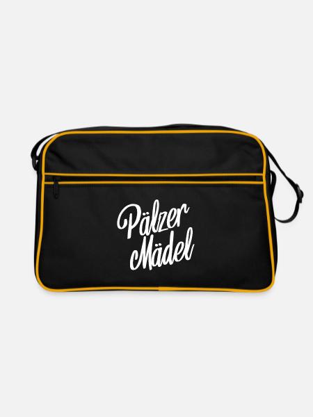 Pälzer Mädel Pfälzerin Pfalz Heimat Liebe Dialekt - Retro Tasche - Schwarz/Gold - Vorne