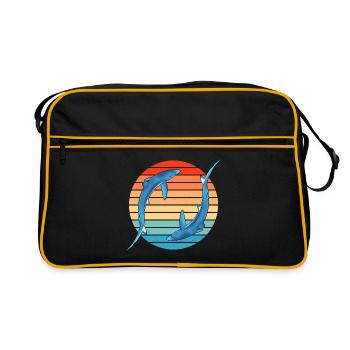 Blauhai Retro Sonnenuntergang - Retro Tasche - Schwarz/Gold - Vorne