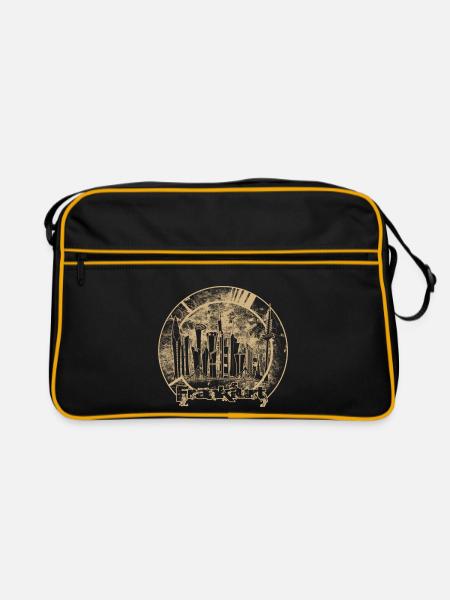 Frankfurt Skyline Rundbadge - Retro Tasche - Schwarz/Gold