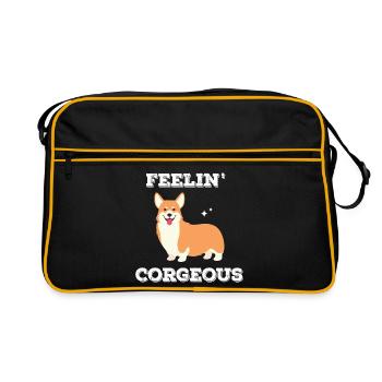 Corgeous Gefühl - Corgies - Retro Tasche - Schwarz/Gold - Vorne