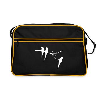 Vögel auf dem Ast - Retro Tasche - Schwarz/Gold - Vorne
