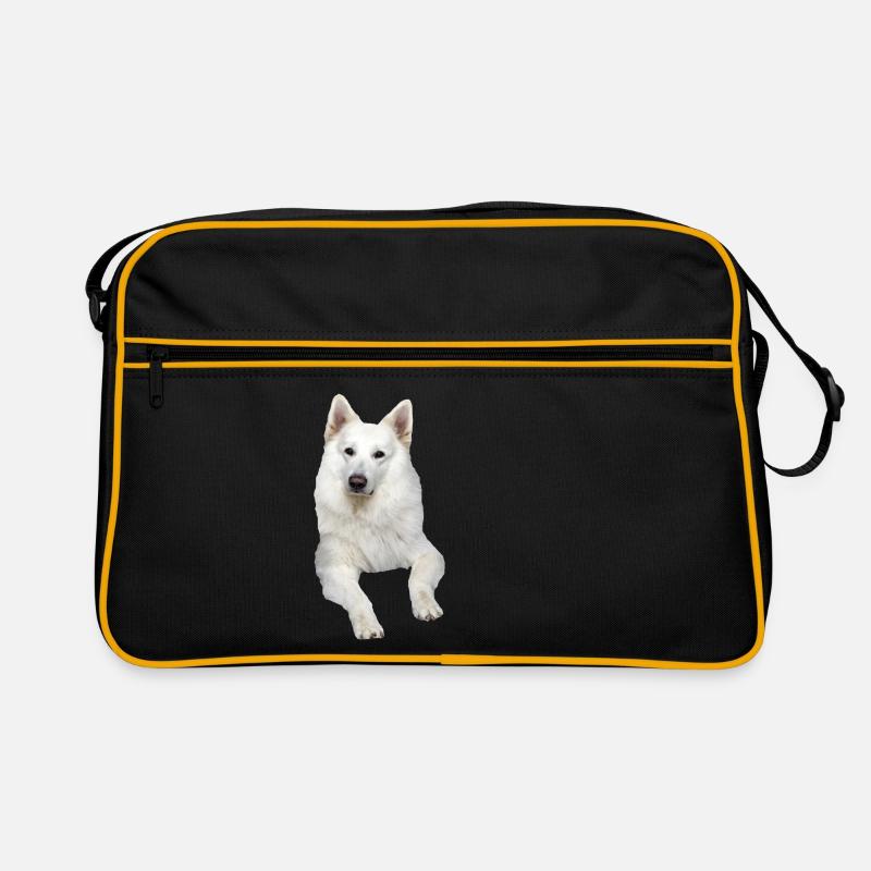 Schäferhund weißer Schäferhund Schweizer Hunde - Retro Tasche - Schwarz/Gold