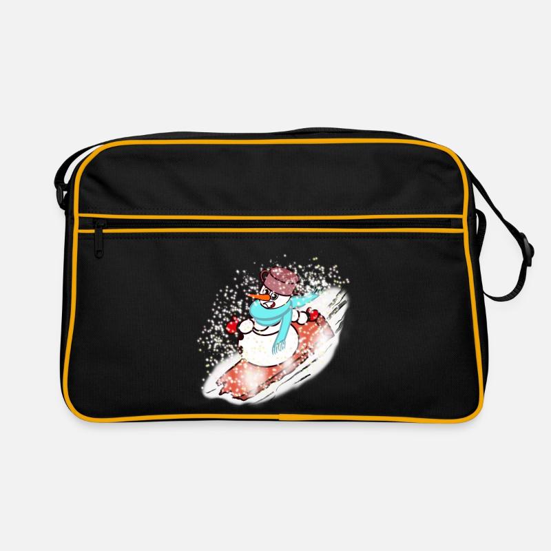 Schneemann mit Schal und Snowboard - Retro Tasche - Schwarz/Gold