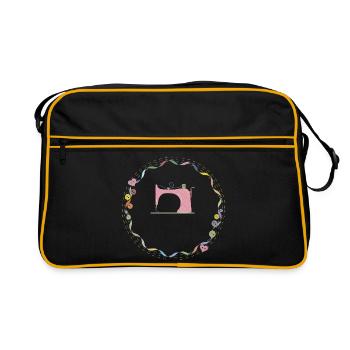 nostalgisch bunte Nähmaschine mit Knöpfe - Retro Tasche - Schwarz/Gold - Vorne