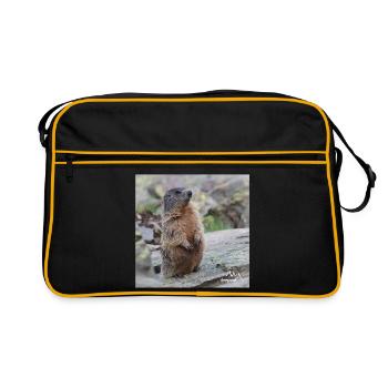 Murmeltier auf Wache 2 - Alpen Wildlife Motiv - Retro Tasche - Schwarz/Gold - Vorne