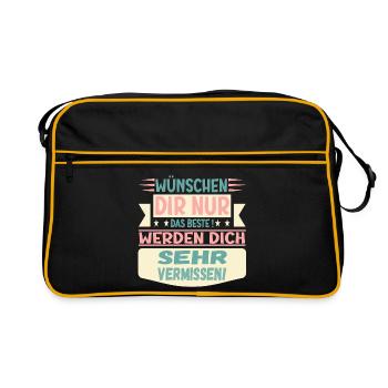 Abschiedsgrüße - Abschiedsparty - ABSCHIEDSSPRÜCHE - Retro Tasche - Schwarz/Gold - Vorne