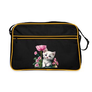 White kitten - Retro Bag - black/gold - Front