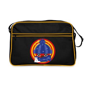 Häuschens Plausch im Winter - Retro Tasche - Schwarz/Gold - Vorne