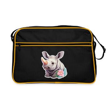 Mignon Rhinocéros avec des fleurs Chemise mignonne - Sac Retro - noir/or - Devant