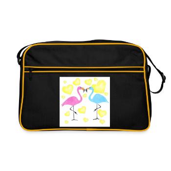 Verliebte Flamingos - Retro Tasche - Schwarz/Gold - Vorne