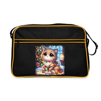 Chat de Noël mignon, maladroit et emmêlé - Sac Retro - noir/or - Devant