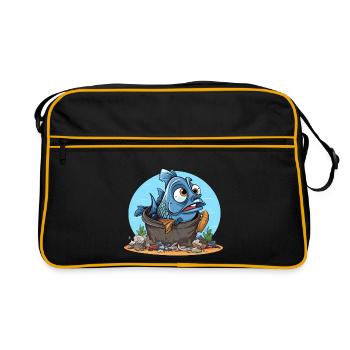 Verzweifelter Fisch Umweltverschmutzung Shirt - Retro Tasche - Schwarz/Gold - Vorne