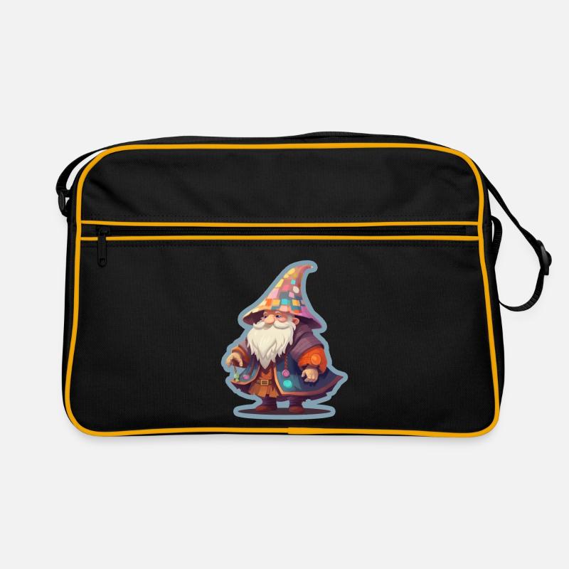 Dwarf with Patchwork Wizard Hat Fantasy Shirt Retro Bag