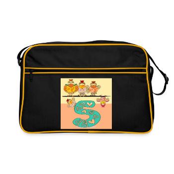 5. Kindergeburtstag - Hühnerstall Hühner - Retro Tasche - Schwarz/Gold - Vorne