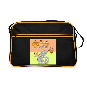 6. Geburtstag - Sechsjähriger - Hühnerstall - Retro Tasche - Schwarz/Gold - Vorne