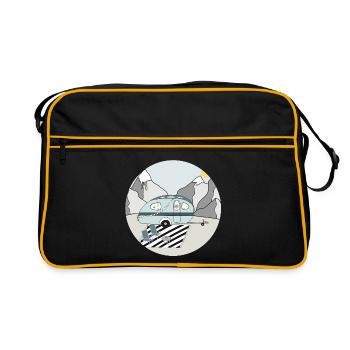 Camping in den Bergen mit Wohnwagen - Retro Tasche - Schwarz/Gold - Vorne