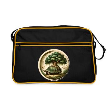 Tortue avec un bonsaï sur sa carapace - Sac Retro - noir/or - Devant