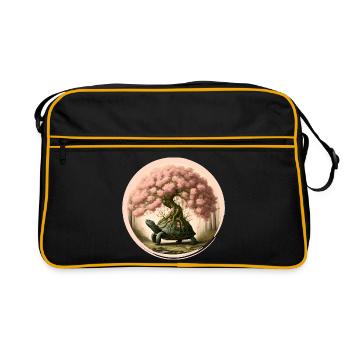 Tortue avec un bonsaï sur sa carapace - Sac Retro - noir/or - Devant