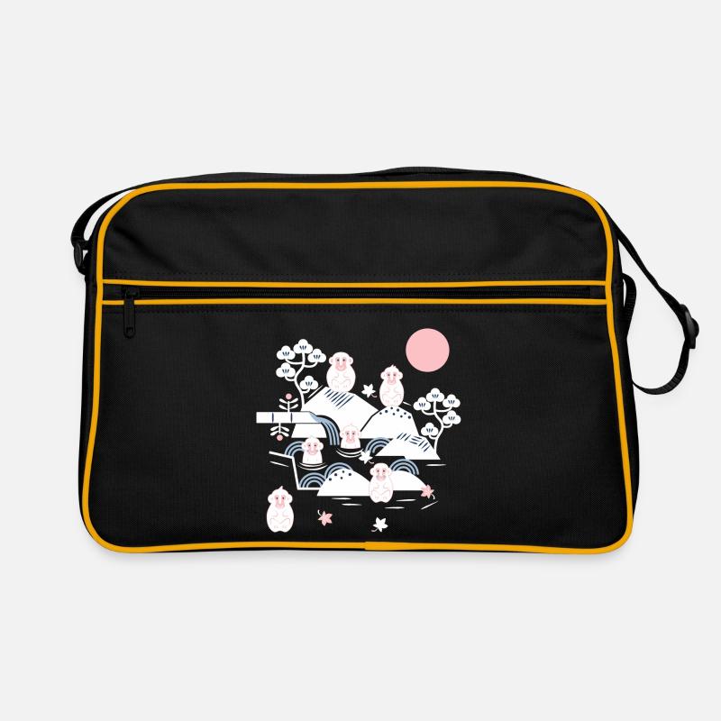 Chilling monkeys in a hot spring l white pink blue Retro Bag