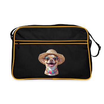 Chihuahua avec chapeau de paille et lunettes de soleil - Sac Retro - noir/or - Devant