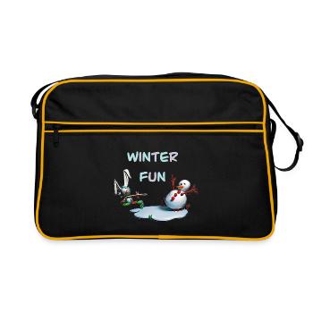 Divertissements d’hiver : Lapin et bonhomme de neige - Sac Retro - noir/or - Devant