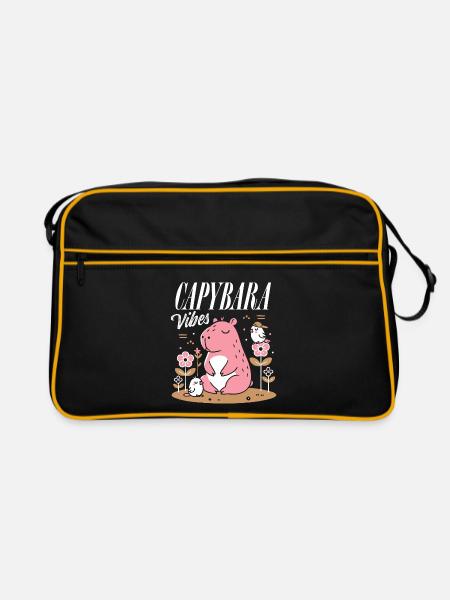 Entspannte Capybara-Vibes - Retro Tasche - Schwarz/Gold - Vorne