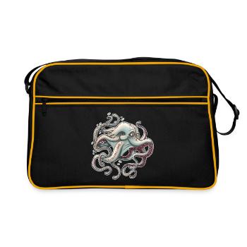 Whimsical Octopus with Dreamy Expression - Retro Bag - black/gold - Front